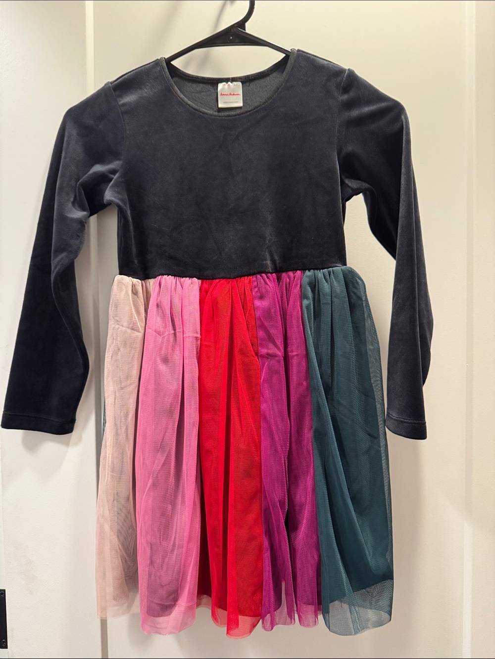 Hanna Andersson Black Dress with Pink, Red, Fuchsia & Teal Tulle Skirt